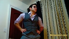 Cumming cock on hairy bearded muscle stud