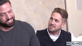 Sweet gay boy with tattoos gets his meat hole skewered