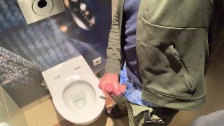 Masturbating in a public bathroom at a train station in american eagle boxers