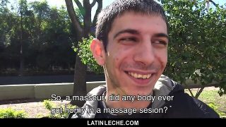 Hairy latino otter gets paid for threesome with straight first-timer in homemade bareback orgy